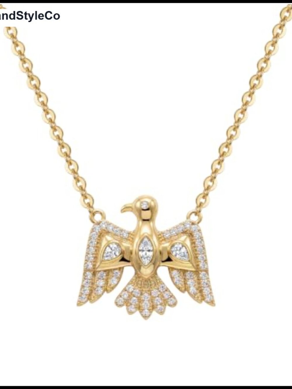 18K Gold Plated Brass Coin Pendant Necklace with CZ Bird